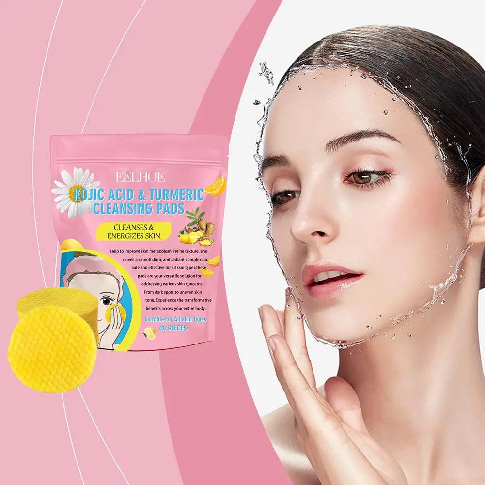 40pcs Turmeric Kojic Acid Cleansing Pads Exfoliating Pads Facial Sponges For Cleansing Exfoliating Daily Cleaning Skin Care Gift