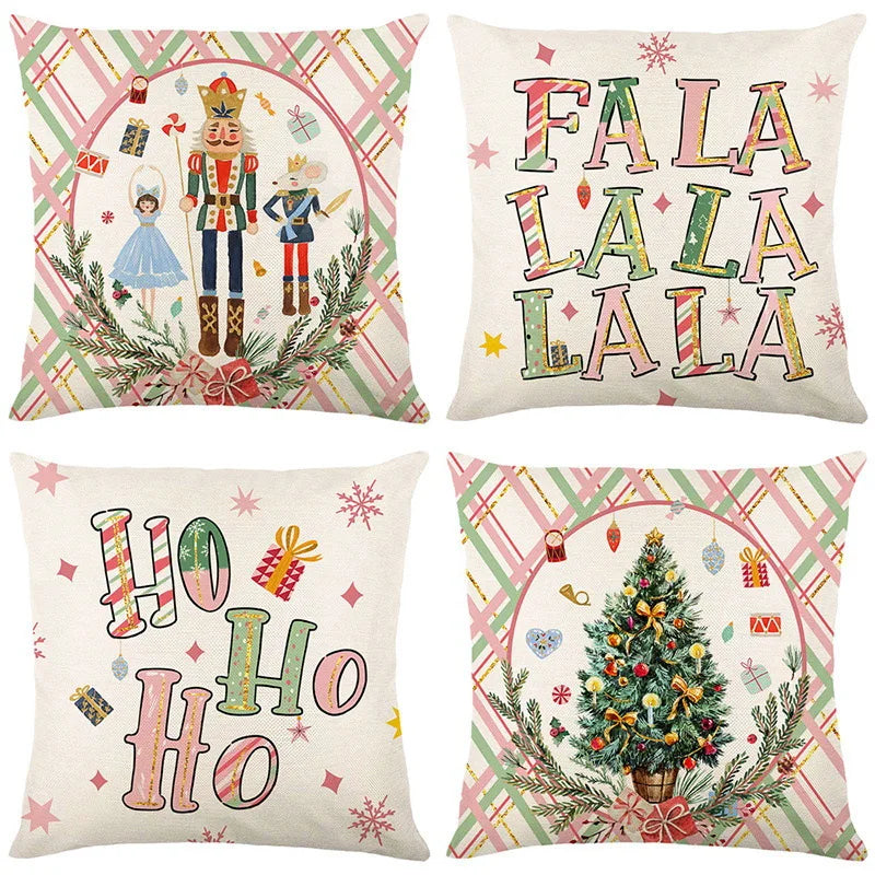 2024 Linen Christmas Cushion Cover Santa Claus Snowman Elk Merry Christmas Decor for Home Sofa Pillow Cover Xmas Ornaments Noel