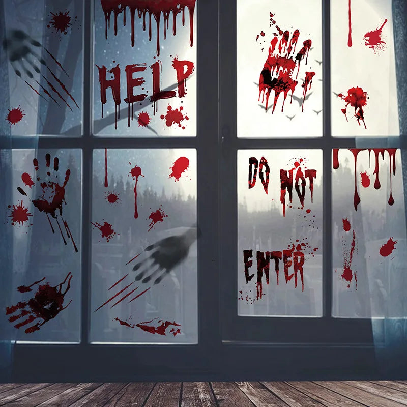 Halloween Shopping Mall Window Ghost Shadow Horror Sticker Halloween Party Decoration Blood Handprint Electrostatic Sticker