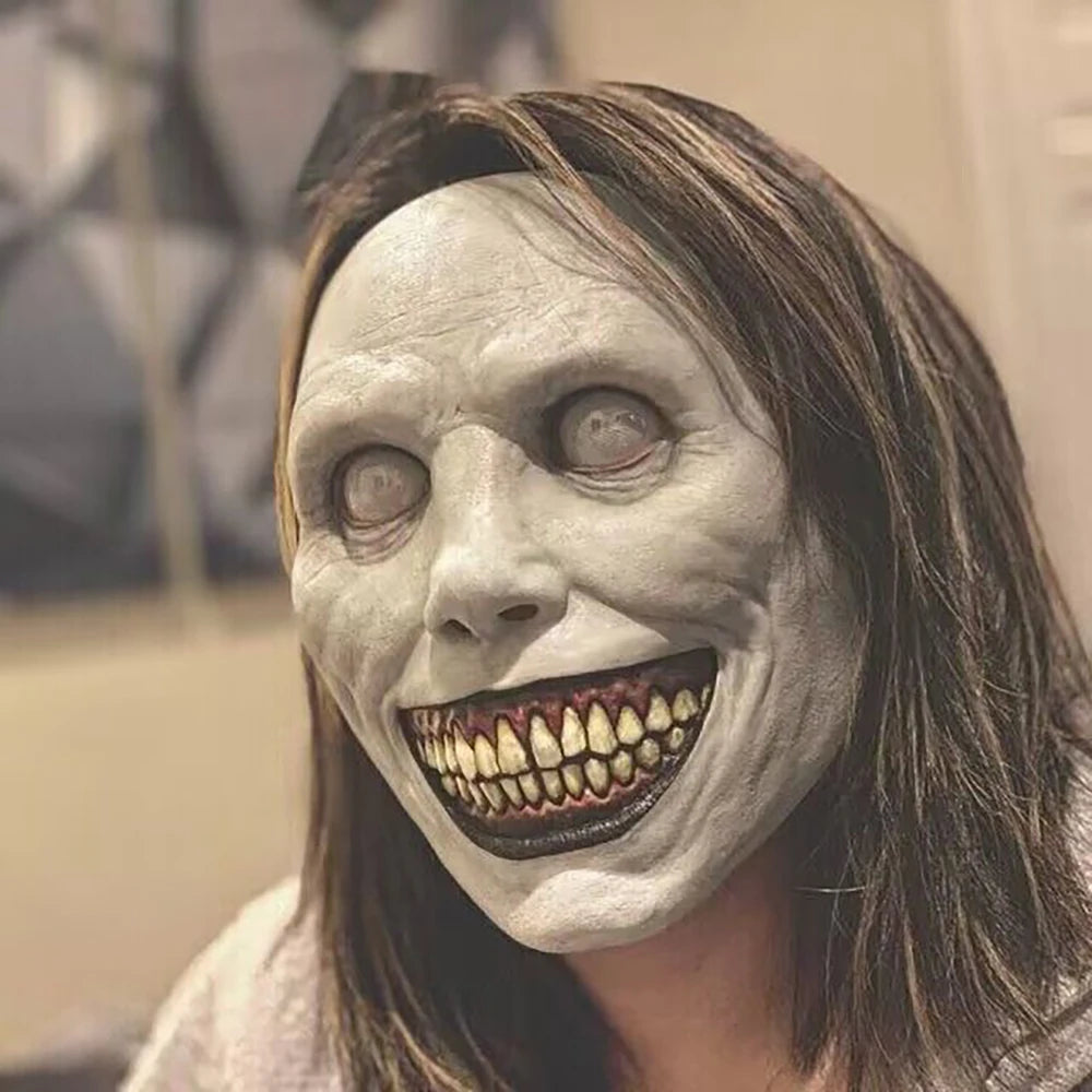 Scary Halloween Mask Horror Exorcist White Face Eyes Mask Realistic Ghost Smiling Demon Zombie Cosplay Costume Mask Party Props
