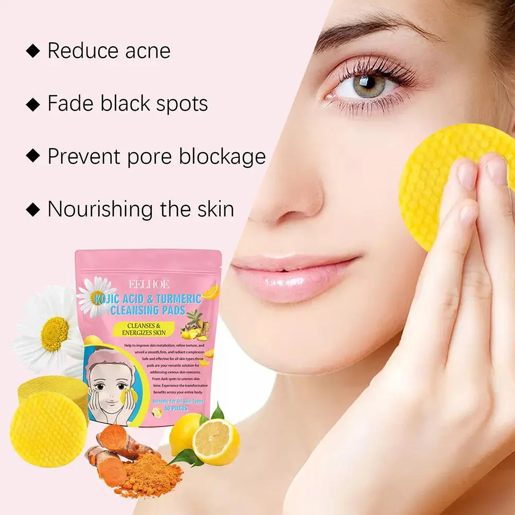 40pcs Turmeric Kojic Acid Cleansing Pads Exfoliating Pads Facial Sponges For Cleansing Exfoliating Daily Cleaning Skin Care Gift