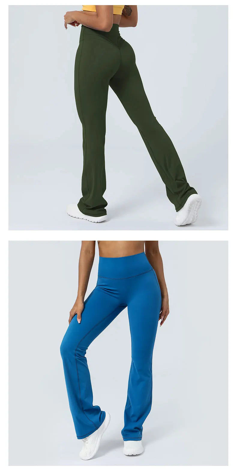Women Yoga Flare Leggings High Waist Dance Pilates Fitness Gym Buttock Lifting Workout Wide-Leg Pants Outdoor Train Sport Tights