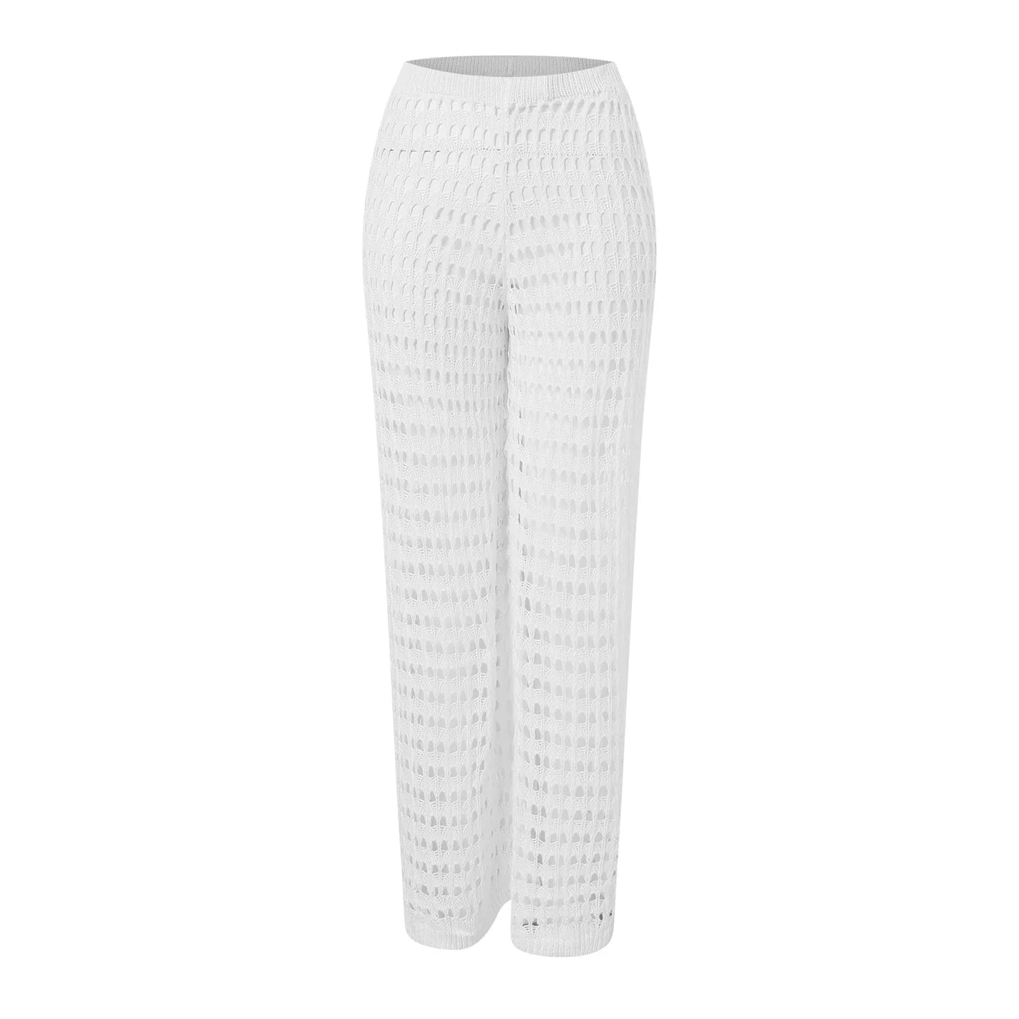 Ladies Hollowed Out Beach Pants Knitted Bikini High-Waist Casual Trousers Summer Lightweight Slacks For Woman Ropa Mujer
