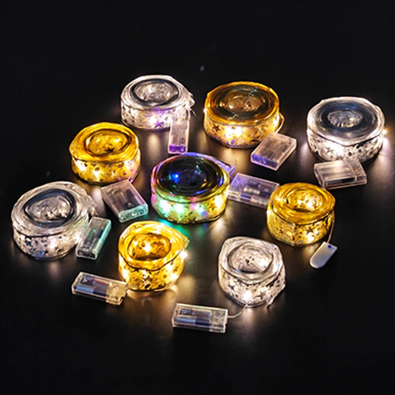 2024 LED Colouful Fairy Ribbon Lights Holiday Christmas Decoration Liquidation Ribbon for Christmas Tree Diy Christmas Tree