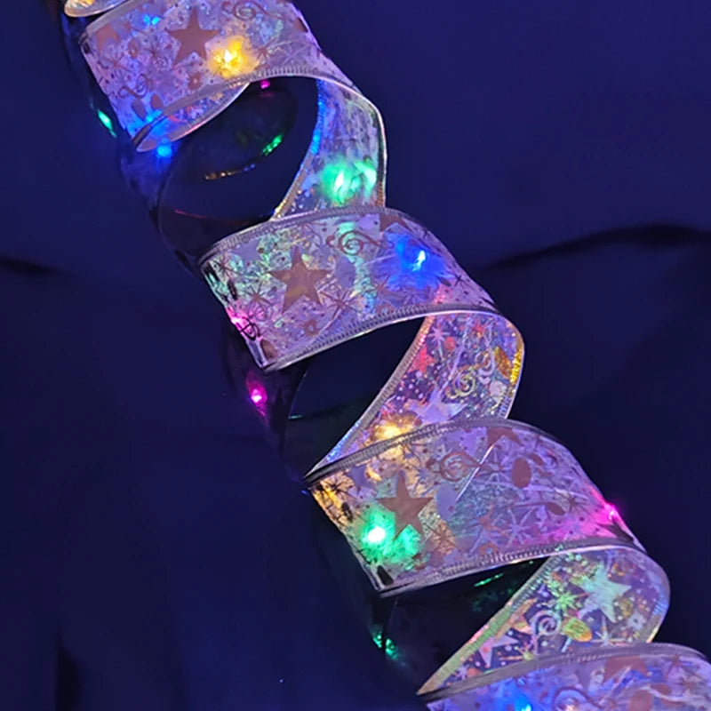 2024 LED Colouful Fairy Ribbon Lights Holiday Christmas Decoration Liquidation Ribbon for Christmas Tree Diy Christmas Tree